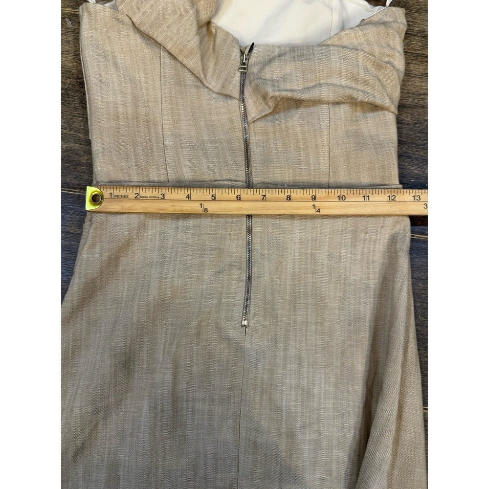 Zara Asymmetric Pencil Dress Slip Midi Camel Taupe Beige Size XS Linen Feel - Picture 13 of 14